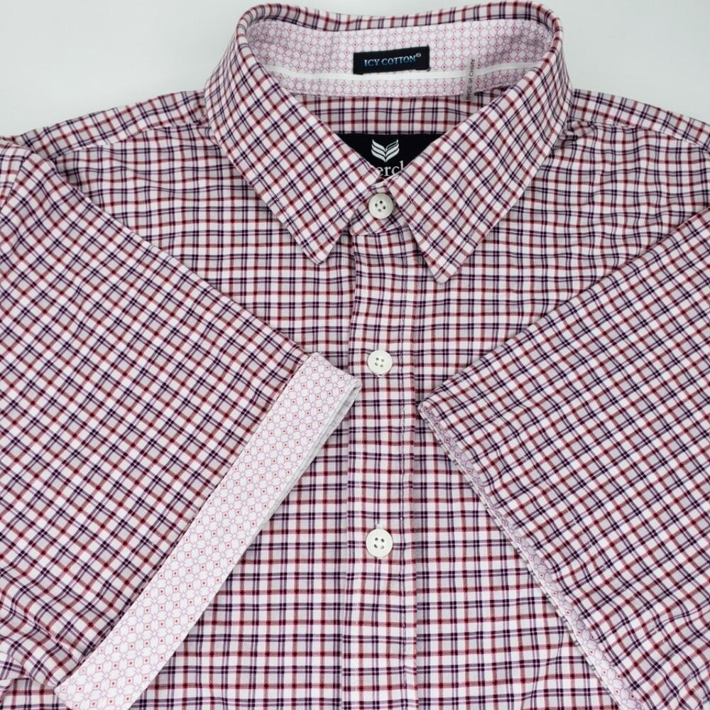 Buttercloth Icy Cotton Mens L Shirt Button Red Plaid Regular Fit Flip Cuff EUC